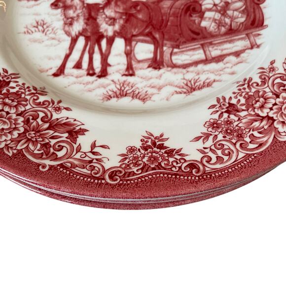 Royal Stafford Christmas SANTA'S SLEIGH RED Porcelain 8" Salad Plate Set of 4 - Picture 7 of 11